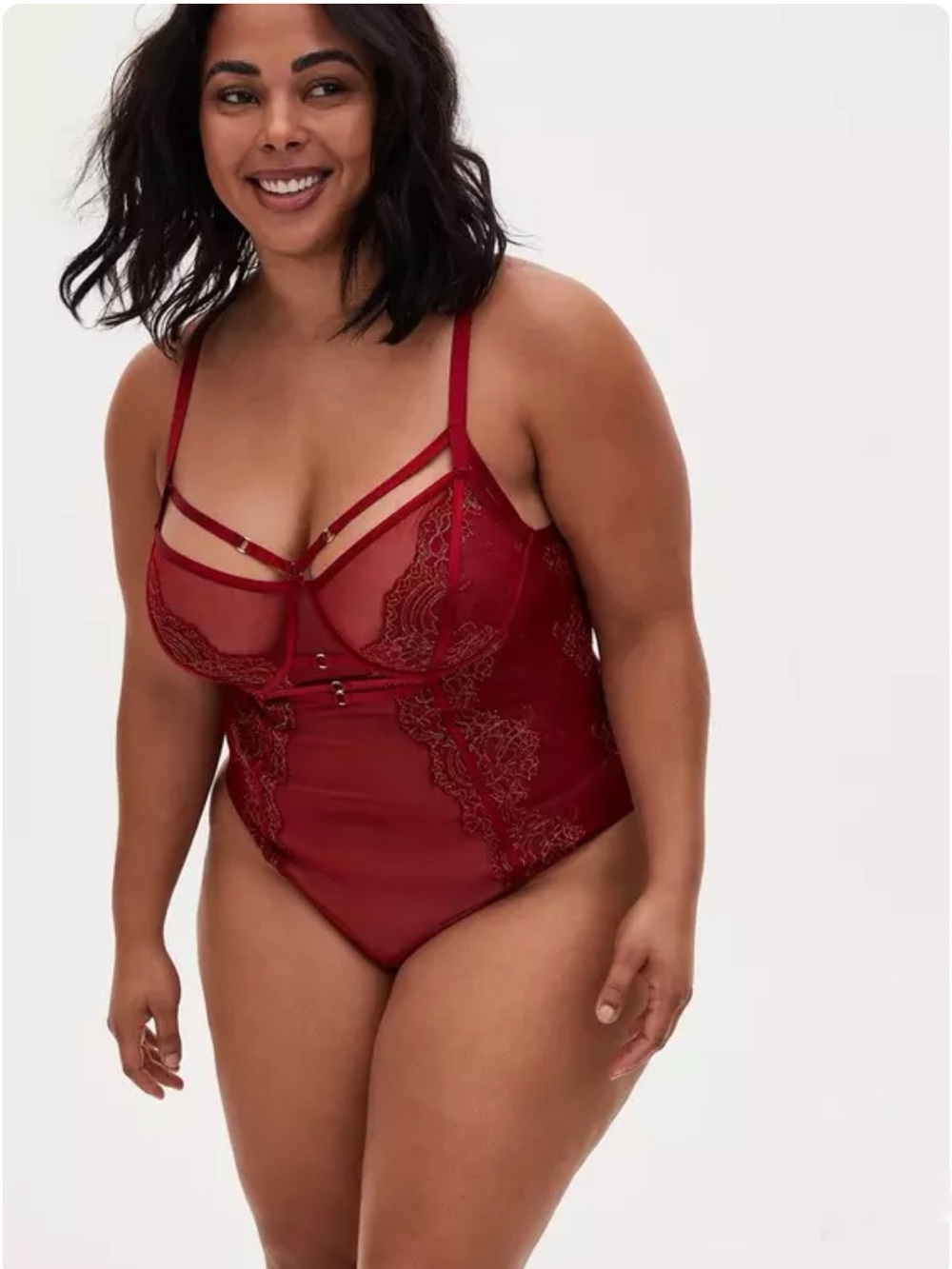Torrid Curve Mesh Lace Harness Thong Bodysuit